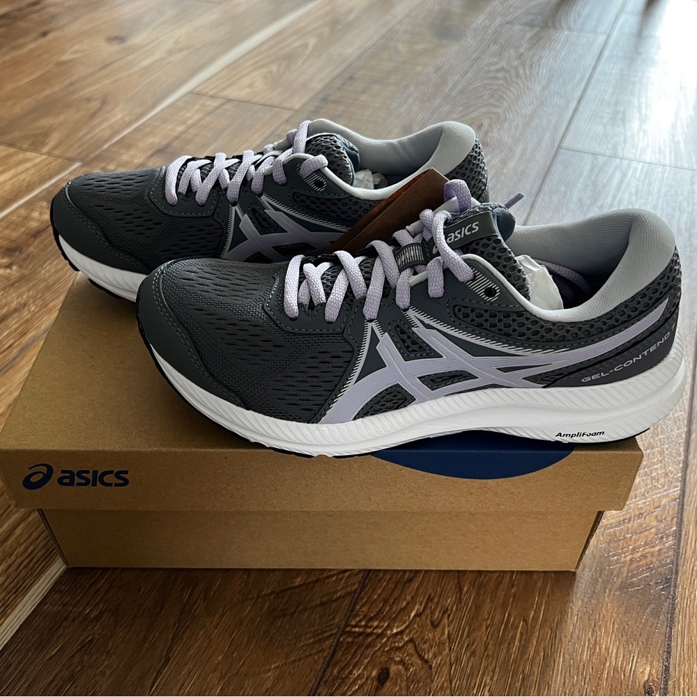 ASICS Ortholite grey and purple sneakers with gel insoles, size 6.5, NWT